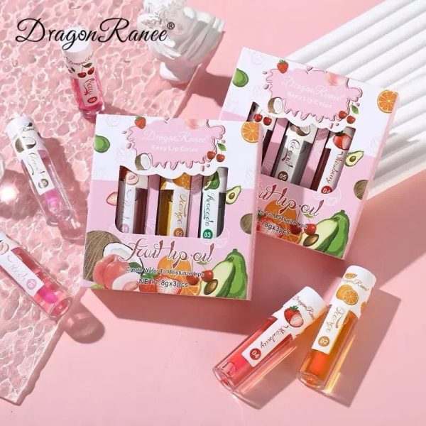 3 Pcs Dragon Ranee Natural Moisturizing & Long Lasting Lip Oil Care Balm Set Pic 2