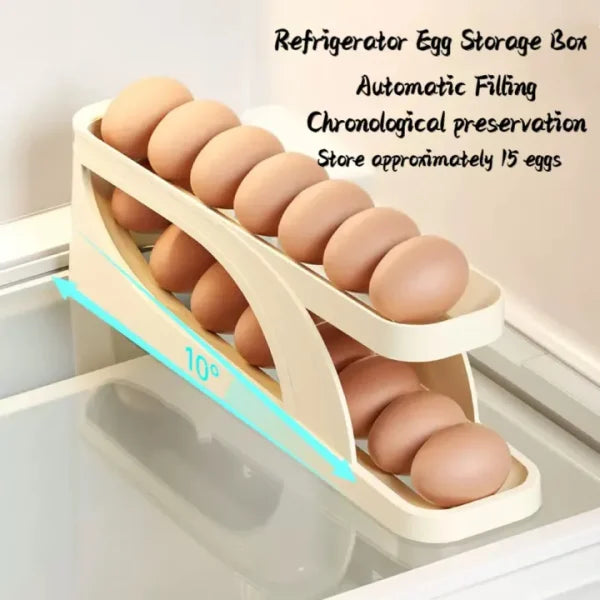 Egg Organizer Double Layer Egg Storage Tray Automatic Scrolling Egg Rack Pic 4