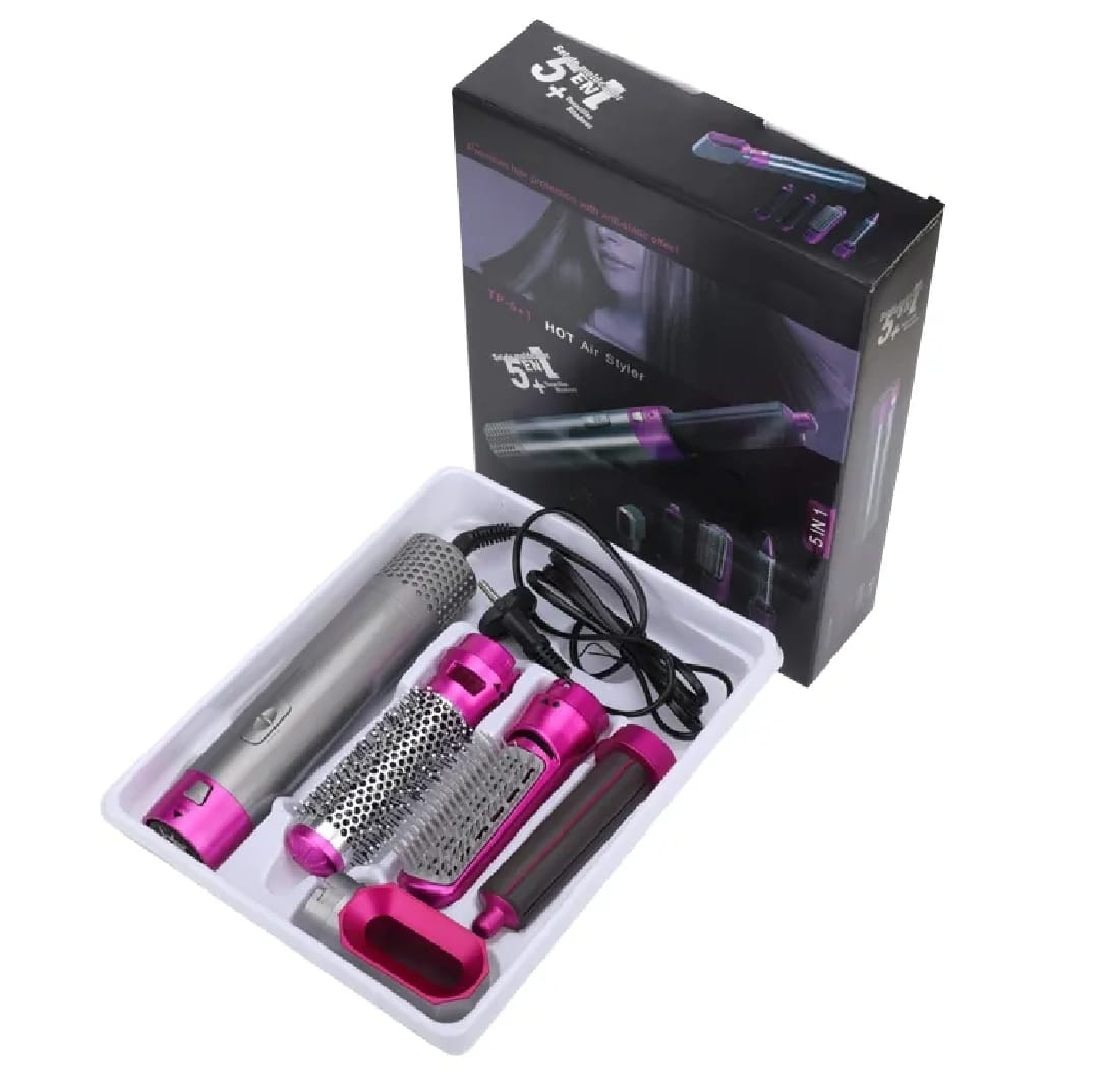 High Quality 5 In 1 Hair Styler Brush Hair Straightener Curler Blow Dryer & Volumizer Negative Ionic Electric Air Wrap With Detachable Brush Heads Pic 5