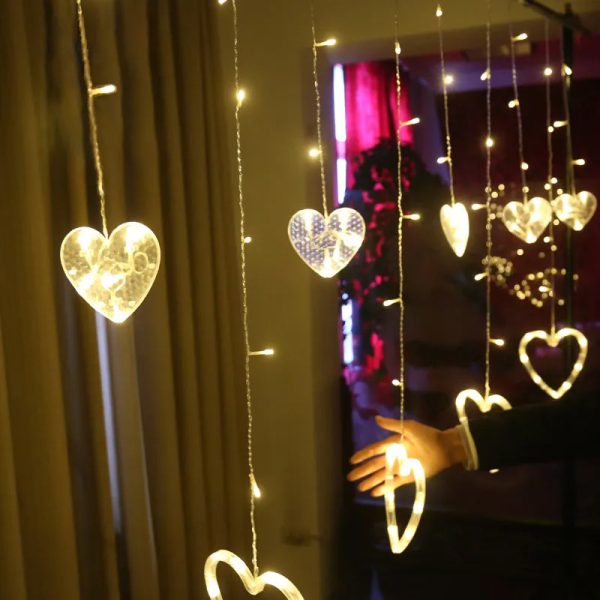 Multi Color Heart Curtain Warm Color Heart Curtain Led Light Pic 4
