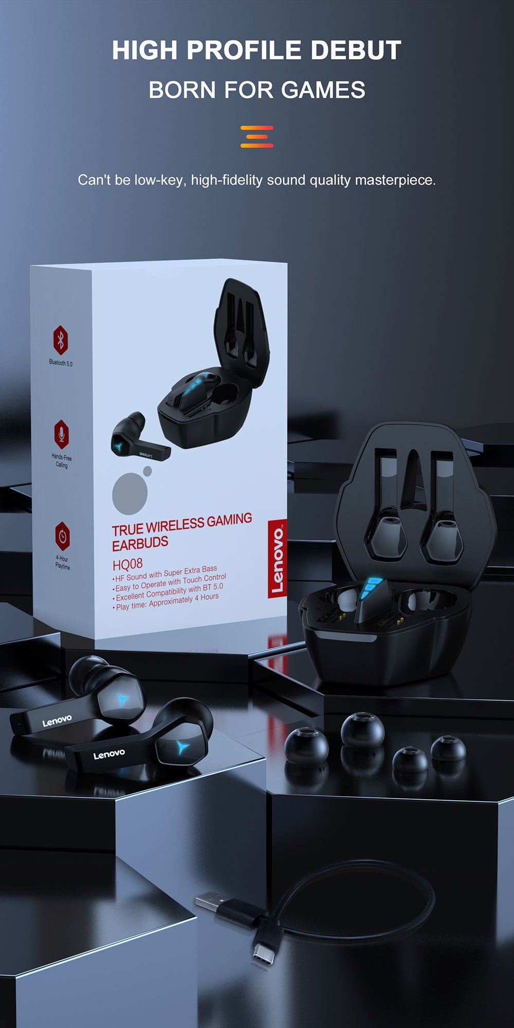 Professional Lenovo Hq08 Tws Gaming Earbuds Low Latency Hifi Sound Pic 14