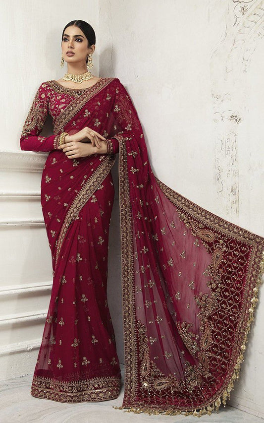 Maria B Sari Full Embroidery - Maroon Color