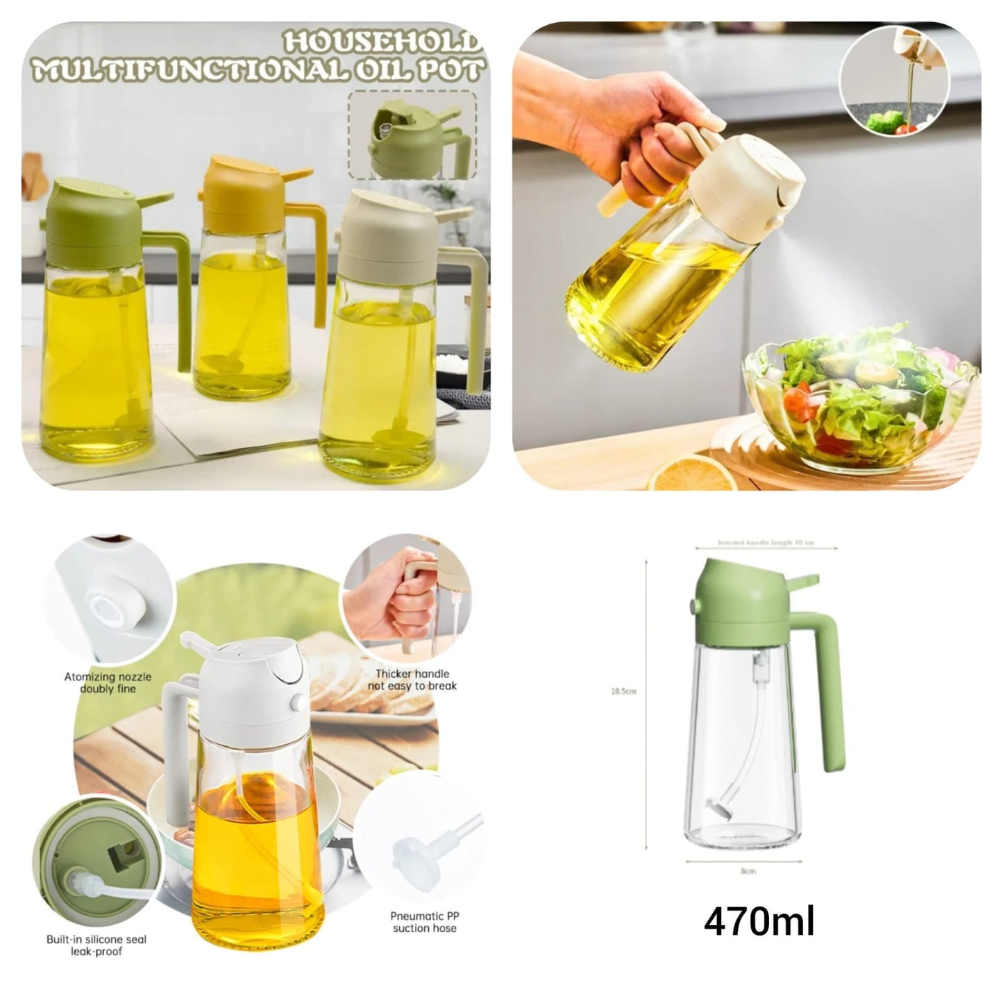 2-in-1 Oil Spray Bottle | Leak-Proof Glass Container | For Cooking, BBQ, Baking & Air Fryer PIc 2