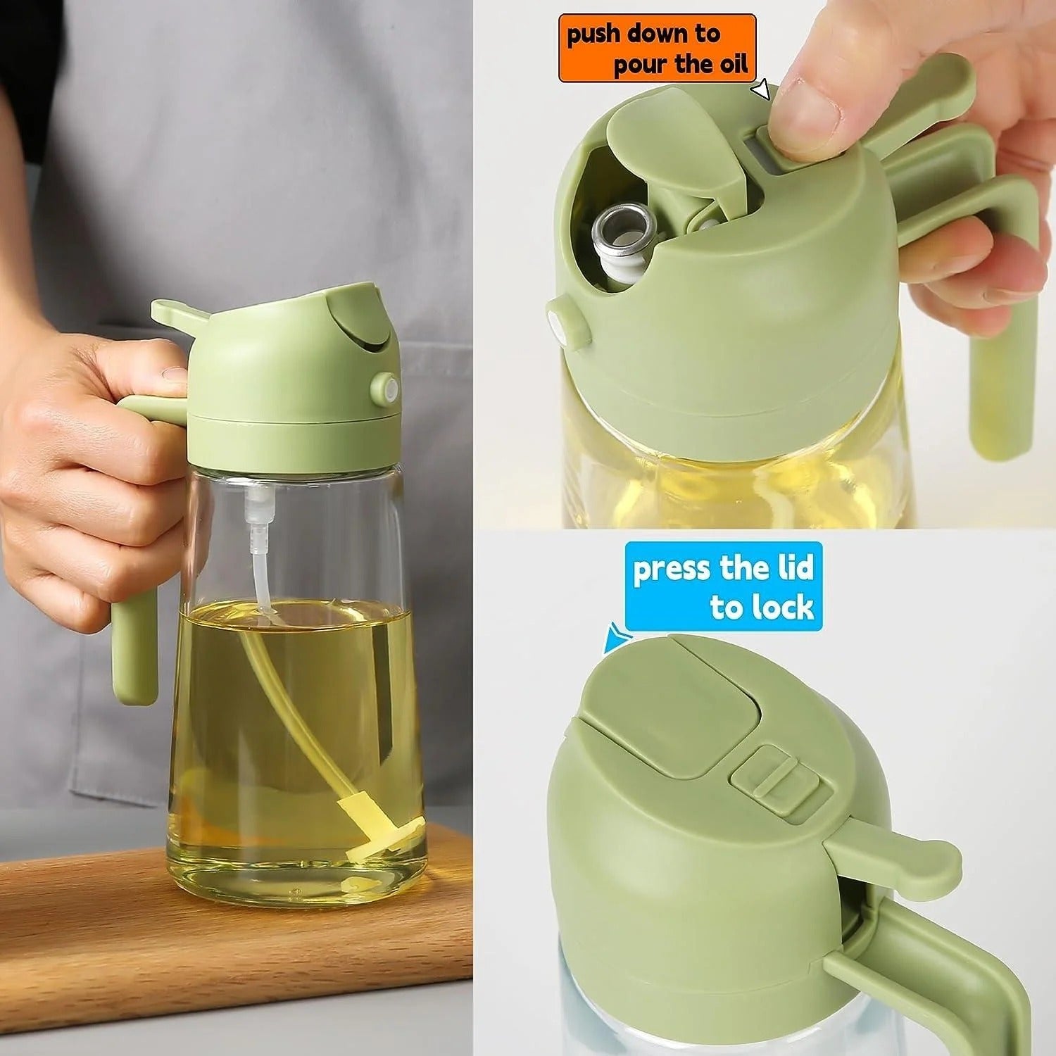 2-in-1 Oil Spray Bottle | Leak-Proof Glass Container | For Cooking, BBQ, Baking & Air Fryer PIc 5