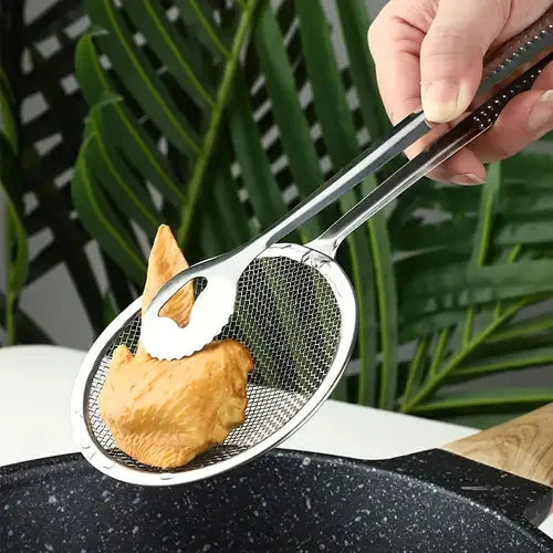 2 In 1 Frying Tong Multi-functional Fry Tool Filter With Clip Stainless Steel Mesh Pic 5