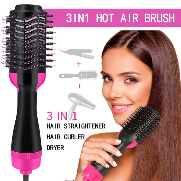 3-in-1 Hot Air Brush – Professional One-Step Hair Dryer Straightener and Curler Pic 1