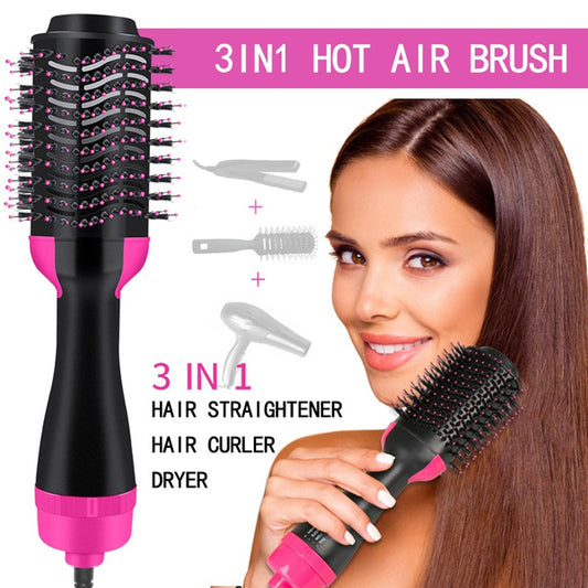 3-in-1 Hot Air Brush – Professional One-Step Hair Dryer Straightener and Curler Pic 1