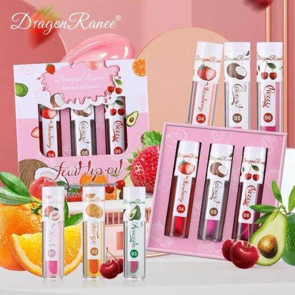 3 Pcs Dragon Ranee Natural Moisturizing & Long Lasting Lip Oil Care Balm Set Pic 3
