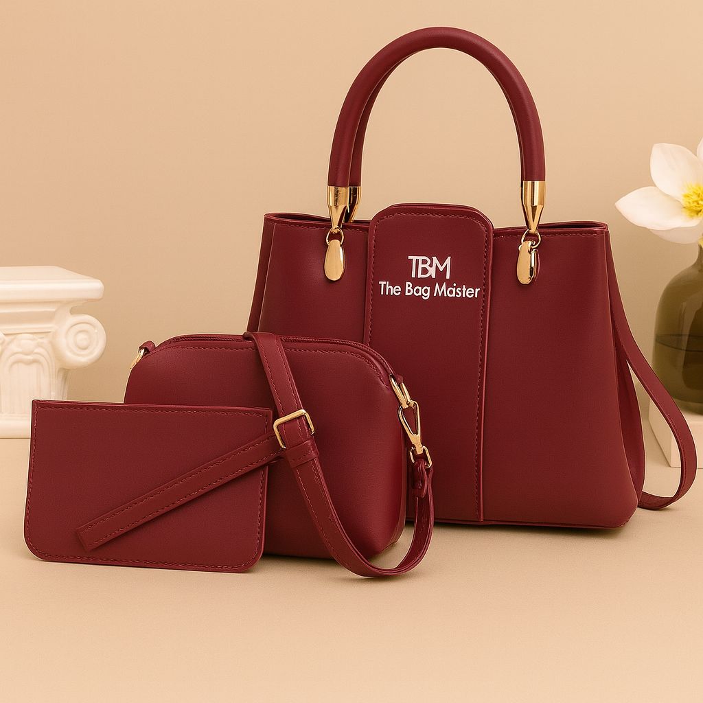3 Pieces Ladies Handbag Elegant Design Premium Quality Smooth Finish Easy Carry Pic 3