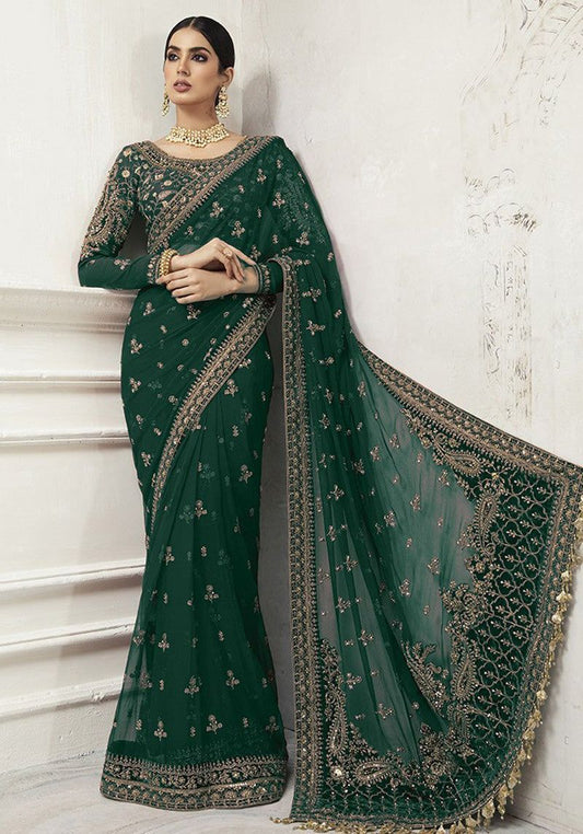 Maria B Sari Full Embroidery - Green Color