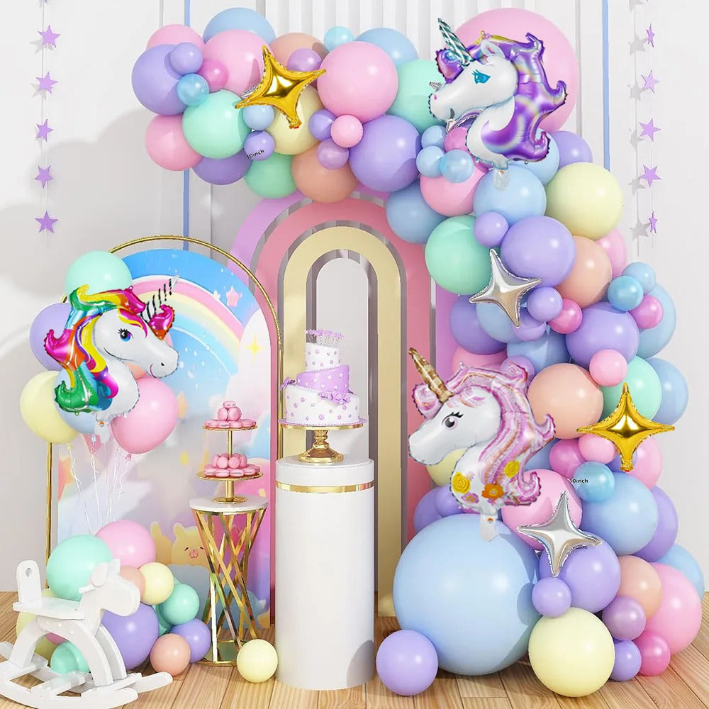 57 Pcs Pastel Unicorn Birthday Decoration Set With Balloon Garland Pic 1