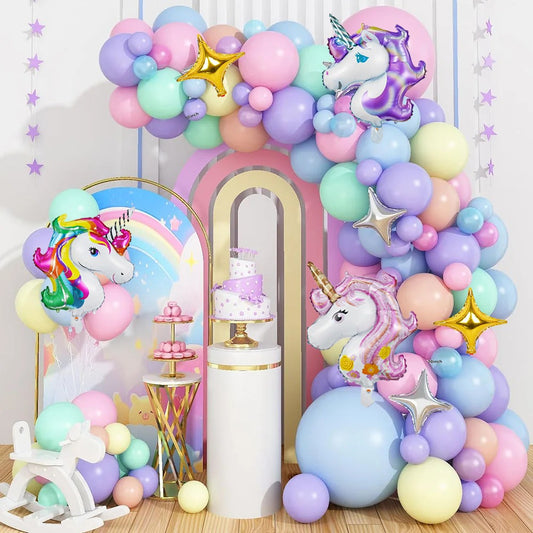 57 Pcs Pastel Unicorn Birthday Decoration Set With Balloon Garland Pic 1