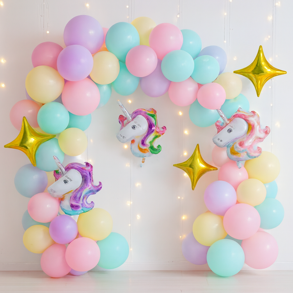 57 Pcs Pastel Unicorn Birthday Decoration Set With Balloon Garland Pic 4