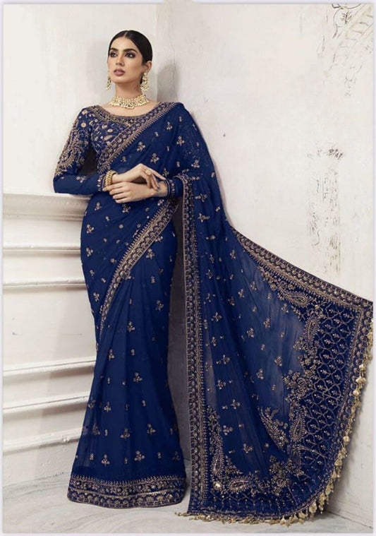 Maria B Sari Full Embroidery - Blue Color