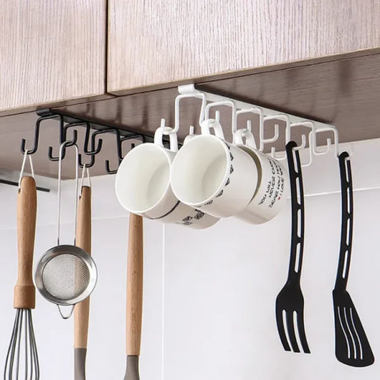 6 Hooks Mug Cups Organizer Hanging Hook Rack Holder Under Cabinet Closet Pic 1