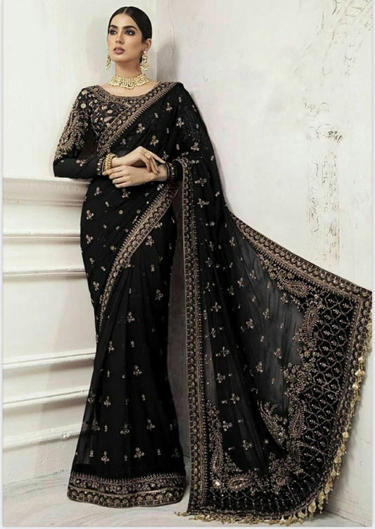 Maria B Sari Full Embroidery - Black Color
