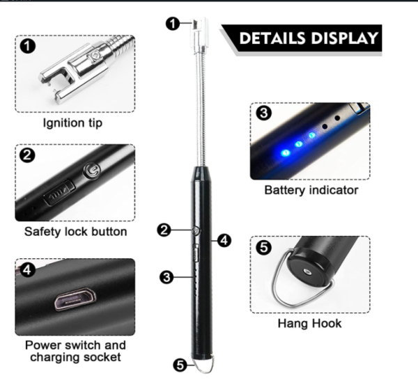 Arc Lighter With Usb Charging flameless led Battery Display safety Switch Pic 10