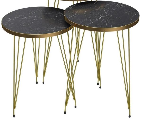 Black Marble Look With Gold Metal Legs Coffee Table 1 Piece Pic 2