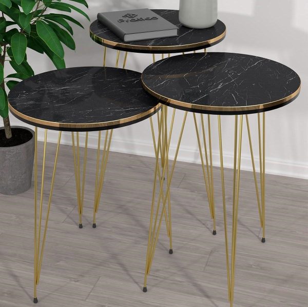 Black Marble Look With Gold Metal Legs Coffee Table 1 Piece Pic 5