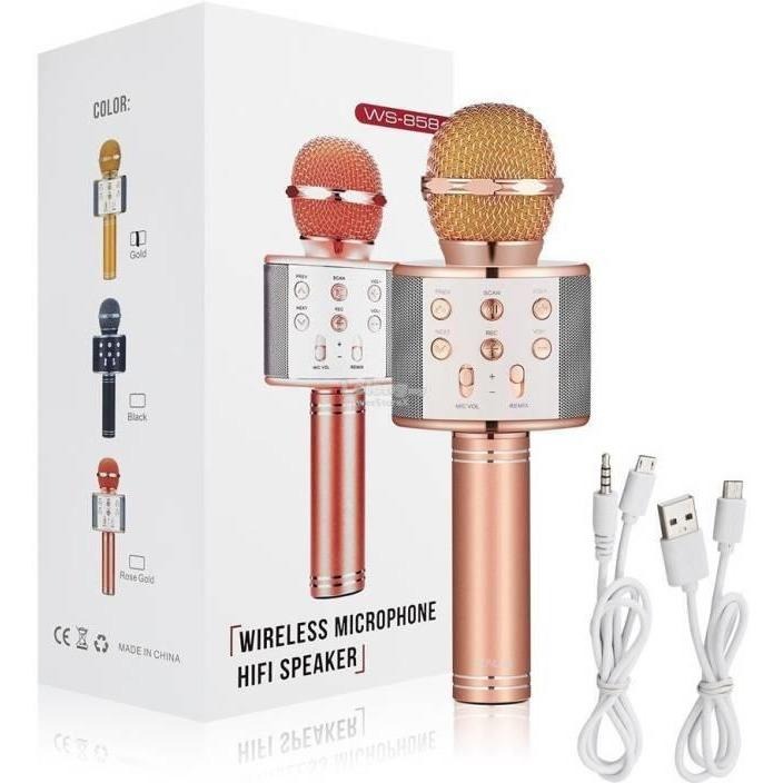 Bluetooth Karaoke Microphone Professional Speaker Player Singing Recorder Mic WS-858 KTV Microphone and Hifi Speaker Pic 1
