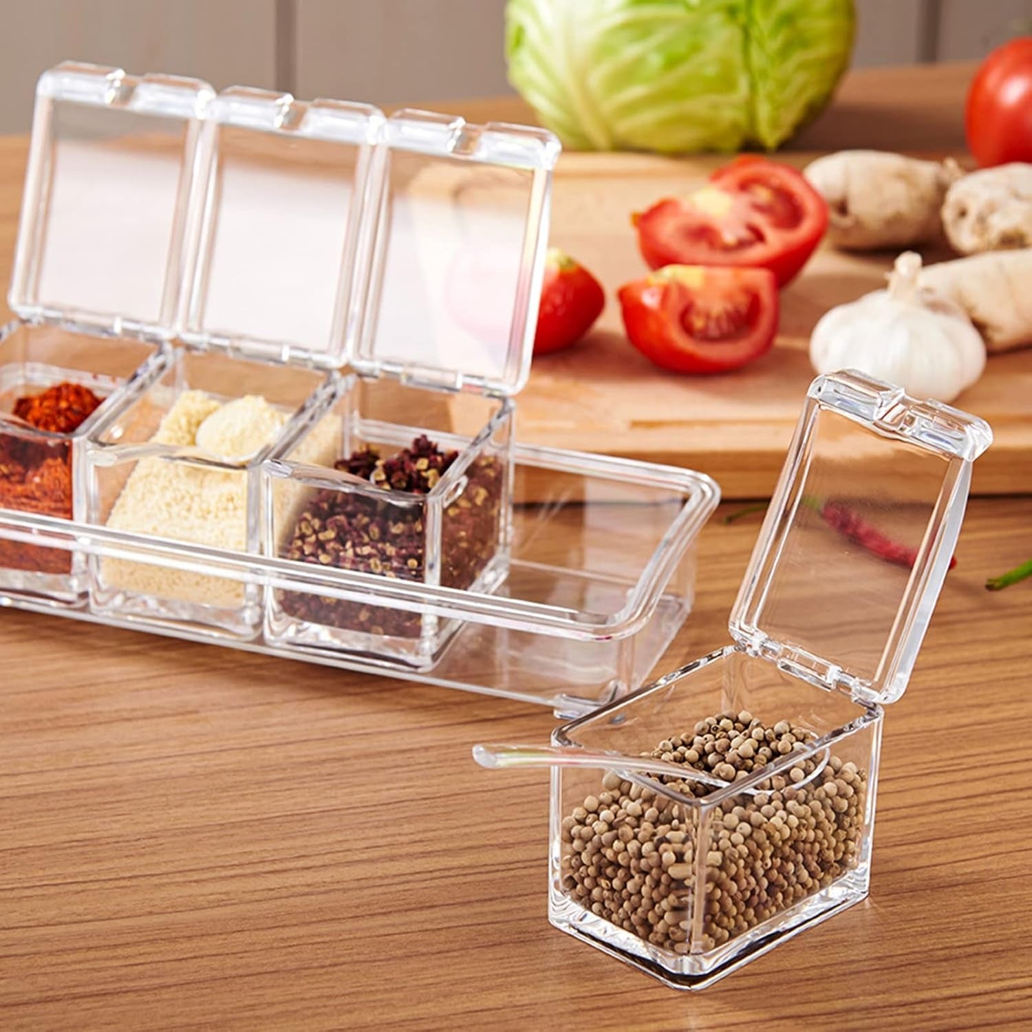 Crystal Seasoning Box With 4 Compartments | Spice Storage Container Pic 1