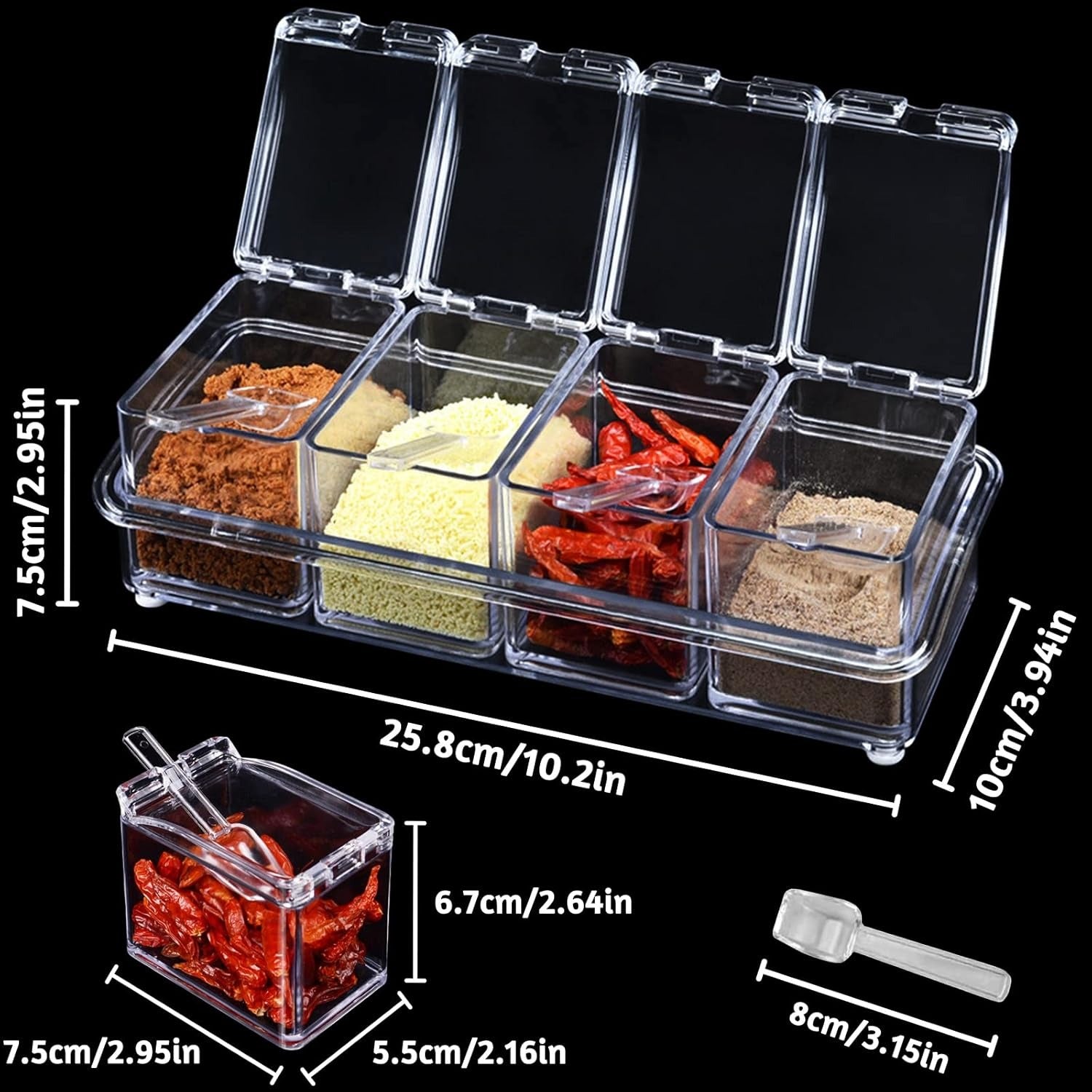 Crystal Seasoning Box With 4 Compartments | Spice Storage Container Pic 4