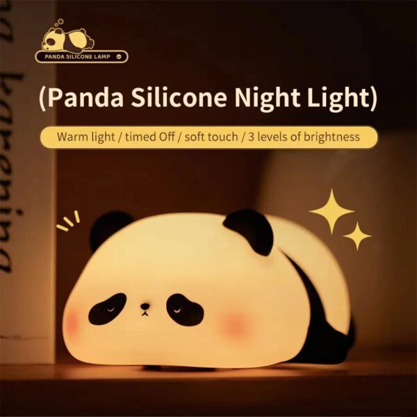 Cute Panda Silicone Night Light Soft Touch LED Lamp for Kids Bedroom Pic 3