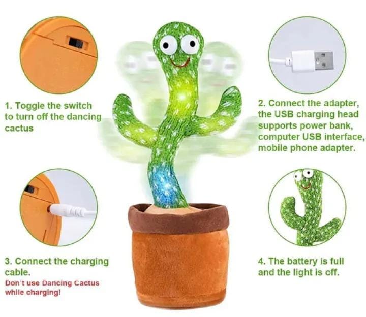 Dancing Cactus Toy Singing Talking Voice Recording with USB Rechargeable Function Fun Educational Gift for Babies and Kids Pic 3