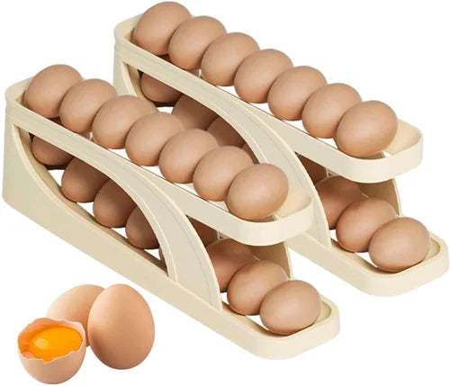 Egg Organizer Double Layer Egg Storage Tray Automatic Scrolling Egg Rack Pic 1