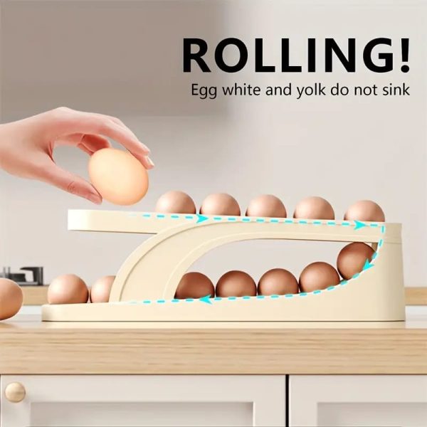 Egg Organizer Double Layer Egg Storage Tray Automatic Scrolling Egg Rack Pic 2