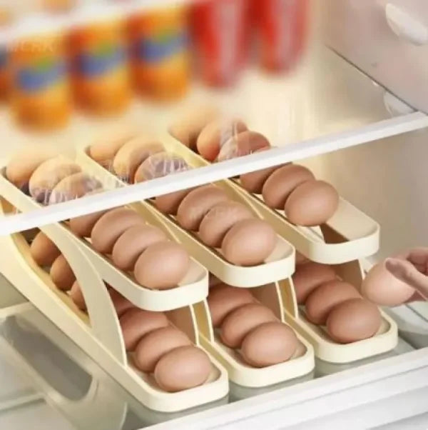 Egg Organizer Double Layer Egg Storage Tray Automatic Scrolling Egg Rack Pic 3