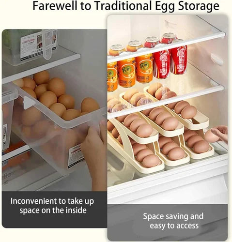 Egg Organizer Double Layer Egg Storage Tray Automatic Scrolling Egg Rack Pic 7