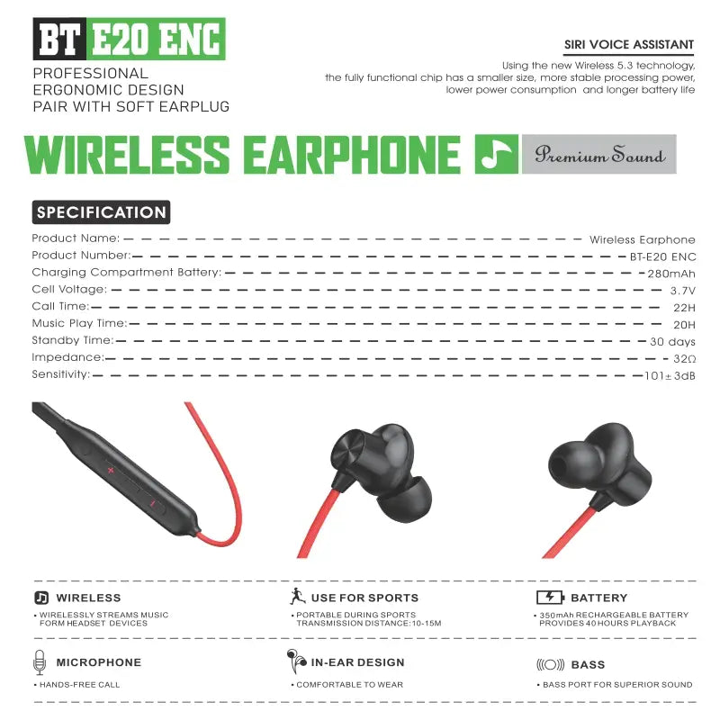Esofrex Wireless neckband fast charging BT E20