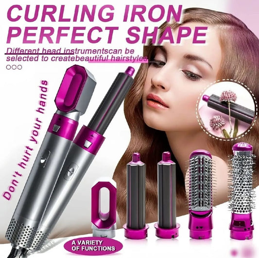 High Quality 5 In 1 Hair Styler Brush Hair Straightener Curler Blow Dryer & Volumizer Negative Ionic Electric Air Wrap With Detachable Brush Heads Pic 1