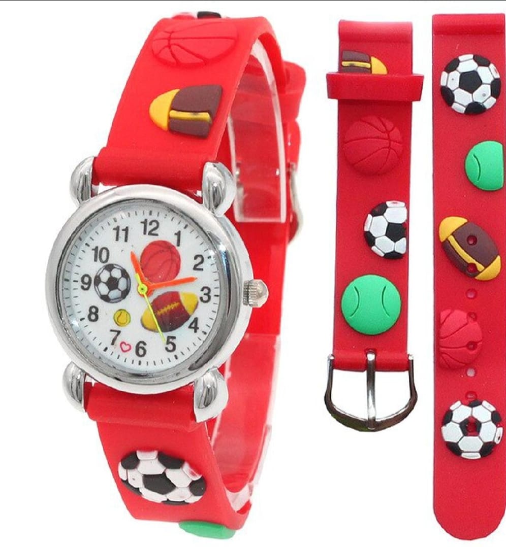 High Quality Cute Football Cartoon Children Watch Girls Rubber Kids Pic 3