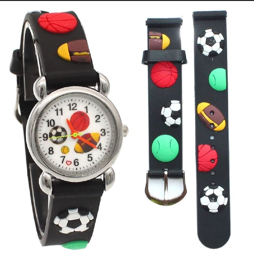 High Quality Cute Football Cartoon Children Watch Girls Rubber Kids Pic 4