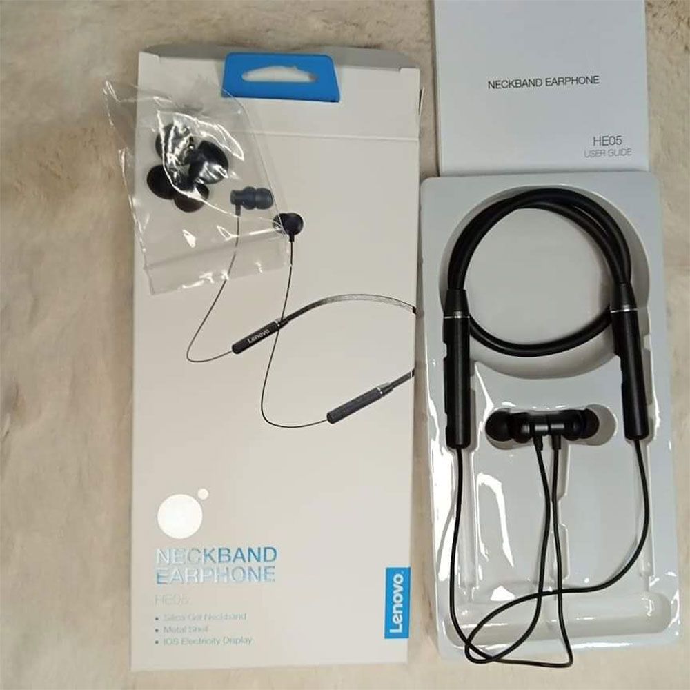 Lenovo HE05 Wireless Neckband Bluetooth Earphones | Sports Handsfree with Mic Pic 1