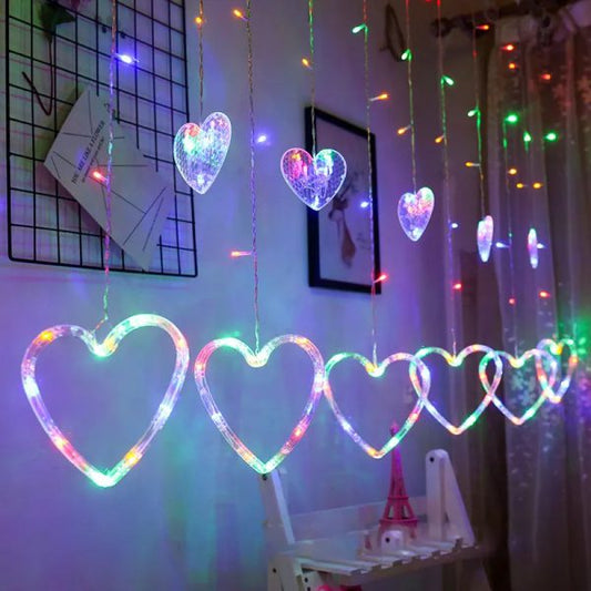 Multi Color Heart Curtain Warm Color Heart Curtain Led Light Pic 1