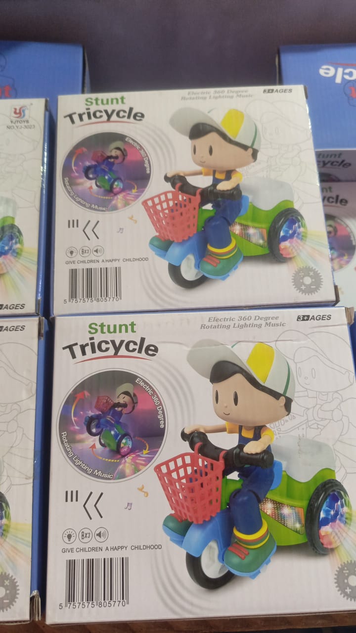 Musical Stunt Tricycle Toy Bike for Kids with 360° Rotation 3D Flashing Lights Music & Bump Pic 2