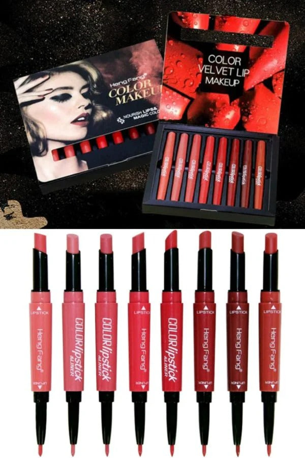 Pack Of 8 2-in-1 Matte Lipstick And Lip Liner Set, Waterproof Long Lasting Pen Set Pic 2