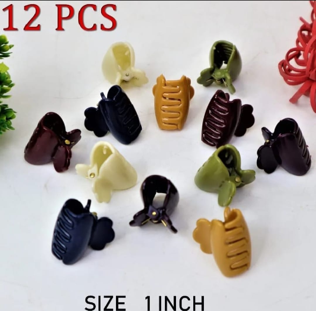Pack of 12 Hair Catchers Small Size (1 Inch) Plastic Clips for Women & Girls Strong Grip (Random Color) Pic 3