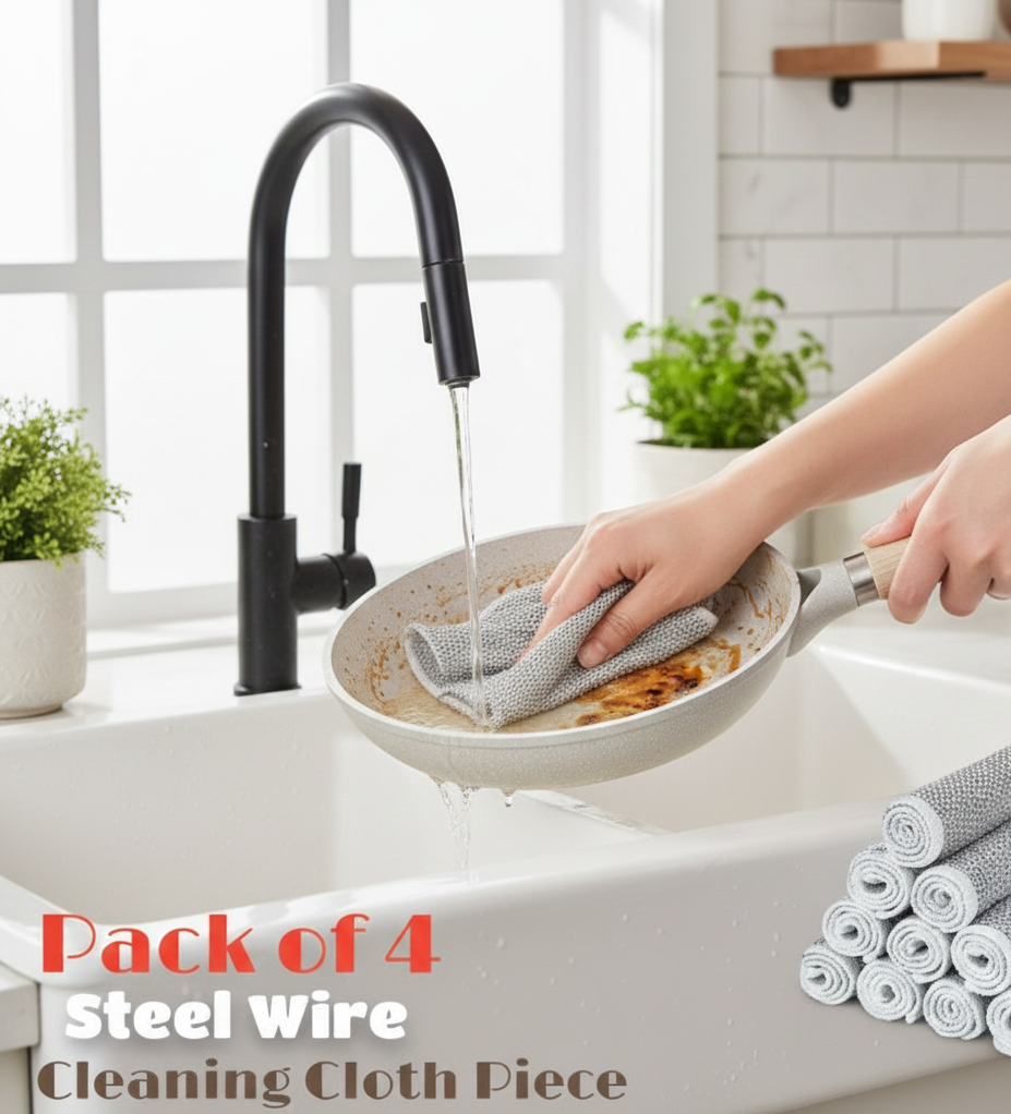 Pack of 4 Kitchen Steel Mesh Wire DishWasher Cleaning Cloth Pic 2