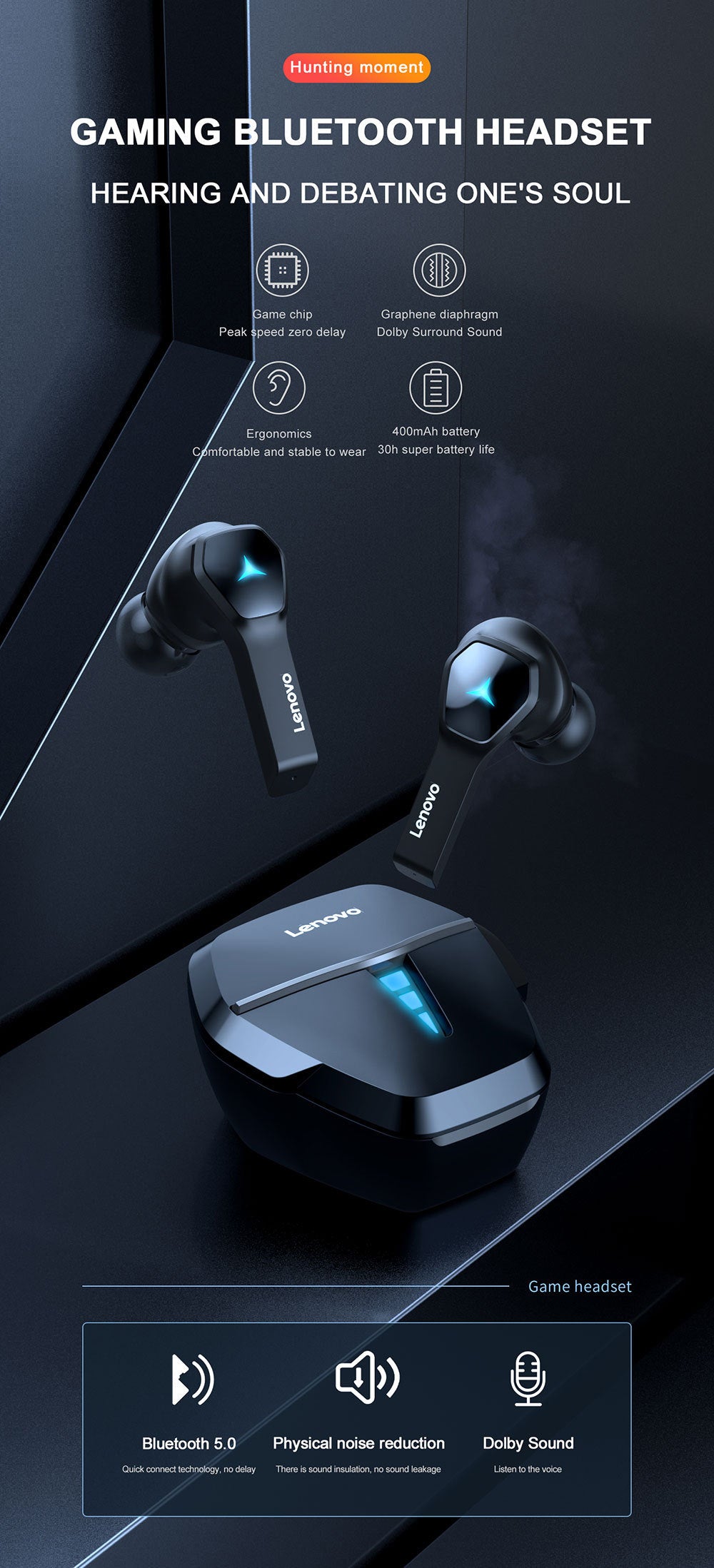 Professional Lenovo Hq08 Tws Gaming Earbuds Low Latency Hifi Sound Pic 4