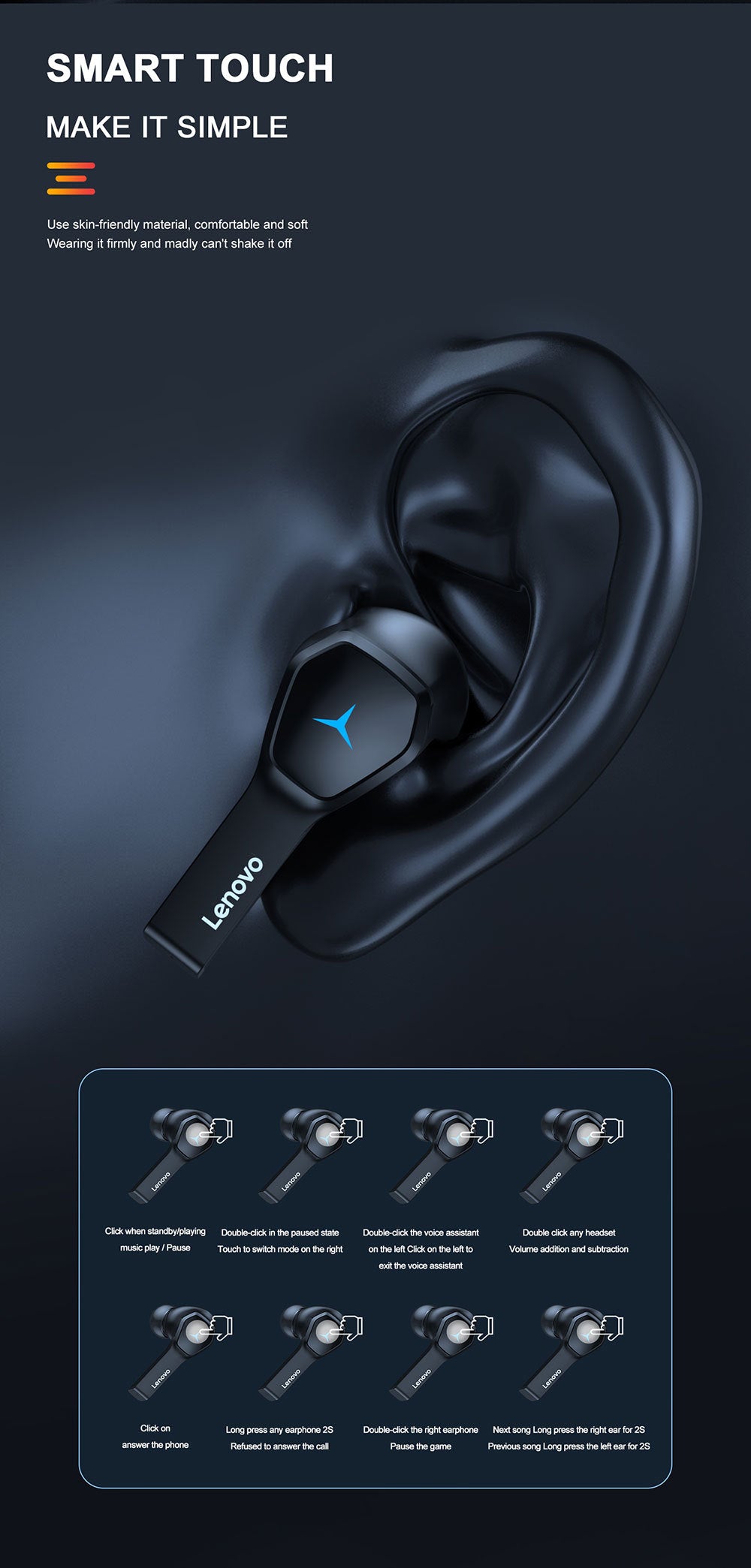 Professional Lenovo Hq08 Tws Gaming Earbuds Low Latency Hifi Sound Pic 6