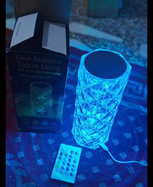 Rose Diamond Crystal Table Lamp 16 Color RGB Touch Sensor Light with Remote Control – USB Charging Portable Pic 1