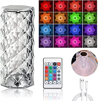 Rose Diamond Crystal Table Lamp 16 Color RGB Touch Sensor Light with Remote Control – USB Charging Portable Pic 2