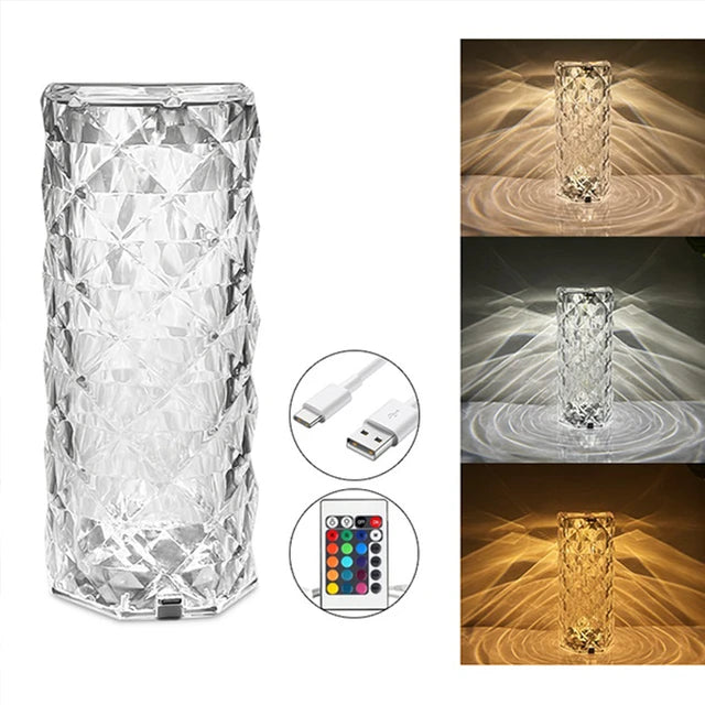 Rose Diamond Crystal Table Lamp 16 Color RGB Touch Sensor Light with Remote Control – USB Charging Portable Pic 4