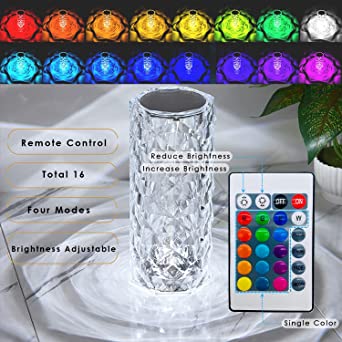 Rose Diamond Crystal Table Lamp 16 Color RGB Touch Sensor Light with Remote Control – USB Charging Portable Pic 6