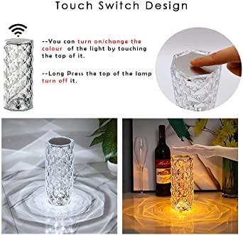 Rose Diamond Crystal Table Lamp 16 Color RGB Touch Sensor Light with Remote Control – USB Charging Portable Pic 7