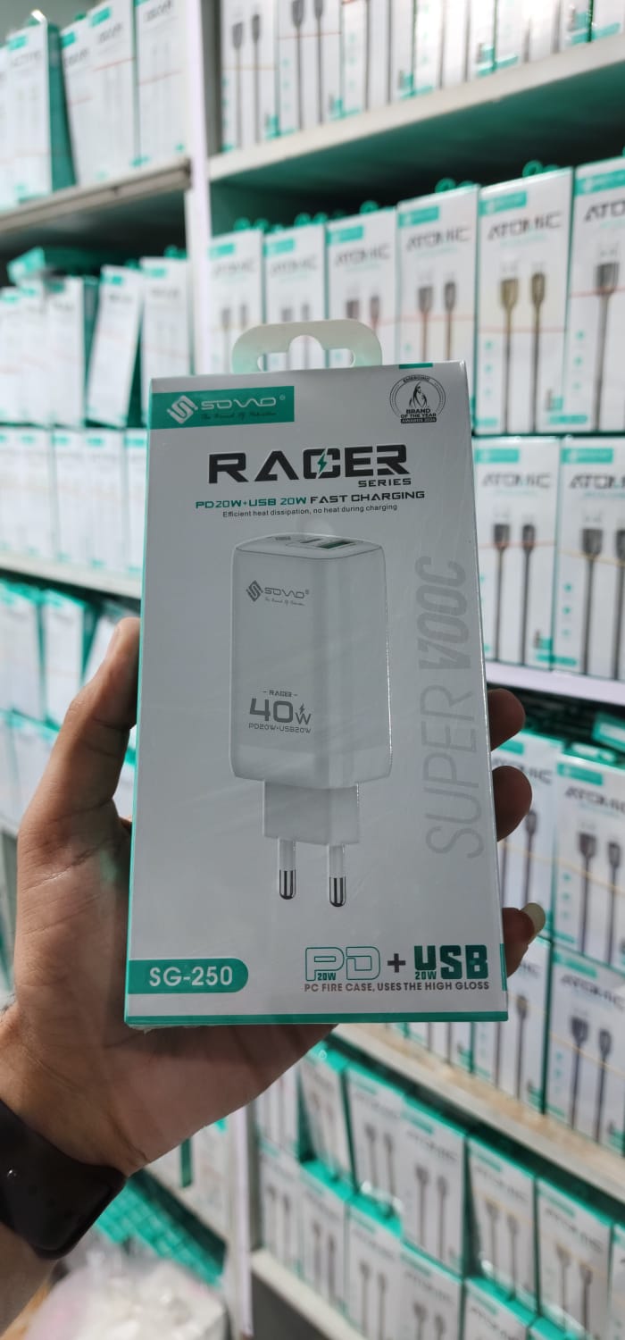 SOVO Racer Series SG-250 40W Dual Port Fast Charger USB-A  USB-C PD Wall Adapter PIc 1
